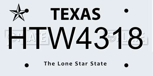 HTW4318 Texas License Plate