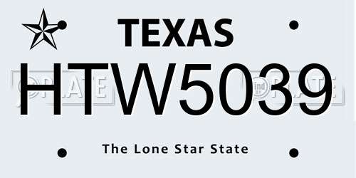 HTW5039 Texas License Plate