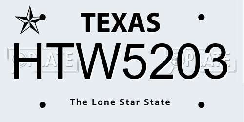 HTW5203 Texas License Plate