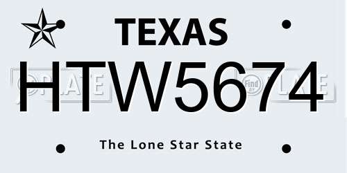 HTW5674 Texas License Plate