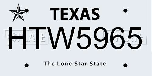 HTW5965 Texas License Plate