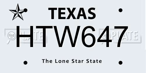 HTW647 Texas License Plate