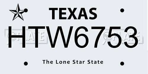 HTW6753 Texas License Plate