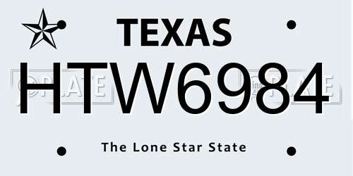 HTW6984 Texas License Plate
