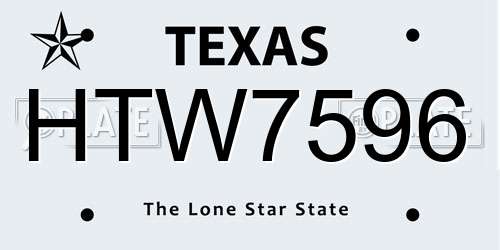 HTW7596 Texas License Plate