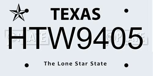 HTW9405 Texas License Plate