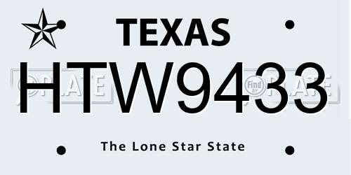 HTW9433 Texas License Plate