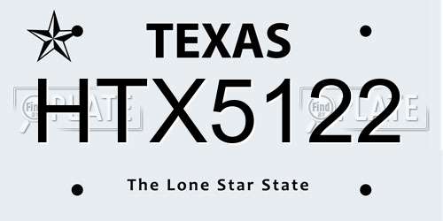 HTX5122 Texas License Plate