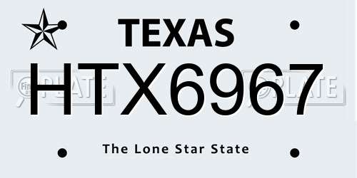 HTX6967 Texas License Plate