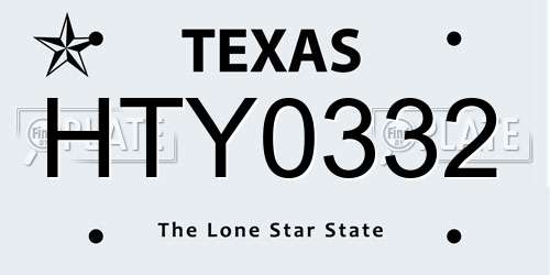 HTY0332 Texas License Plate