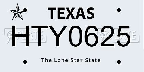 HTY0625 Texas License Plate