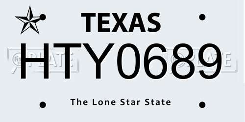 HTY0689 Texas License Plate