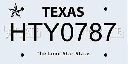 HTY0787 Texas License Plate