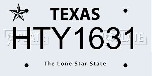 HTY1631 Texas License Plate