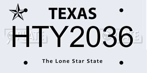 HTY2036 Texas License Plate
