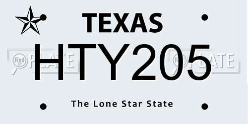 HTY205 Texas License Plate