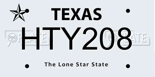HTY208 Texas License Plate