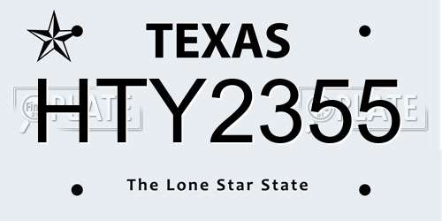 HTY2355 Texas License Plate