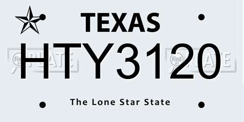 HTY3120 Texas License Plate