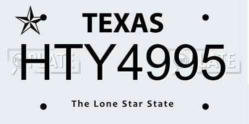 HTY4995 Texas License Plate