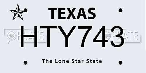 HTY743 Texas License Plate