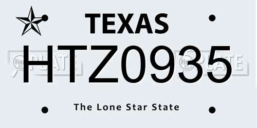 HTZ0935 Texas License Plate