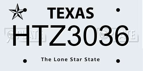 HTZ3036 Texas License Plate