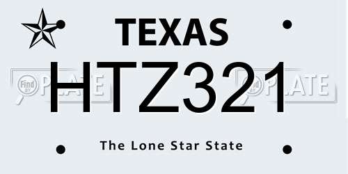 HTZ321 Texas License Plate