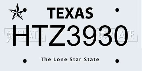 HTZ3930 Texas License Plate