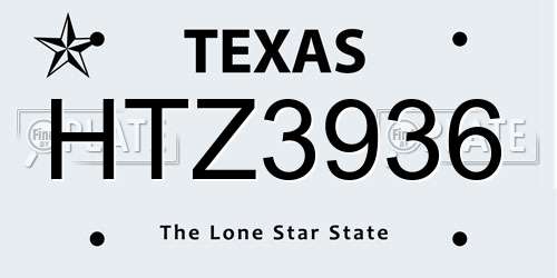 HTZ3936 Texas License Plate