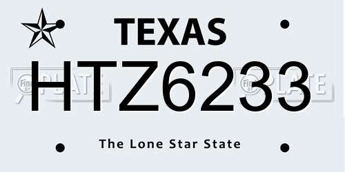 HTZ6233 Texas License Plate