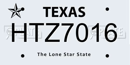 HTZ7016 Texas License Plate