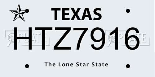 HTZ7916 Texas License Plate