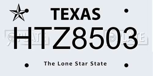 HTZ8503 Texas License Plate