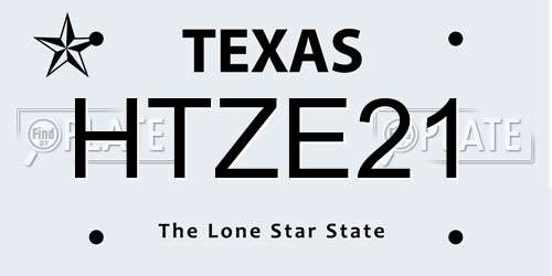HTZE21 Texas License Plate