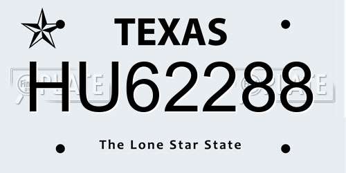 HU62288 Texas License Plate