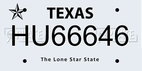 HU66646 Texas License Plate