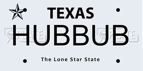 HUBBUB Texas License Plate