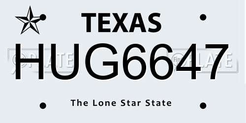 HUG6647 Texas License Plate