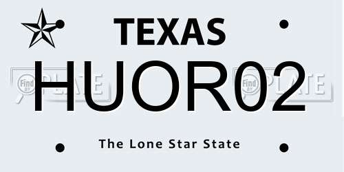 HUOR02 Texas License Plate