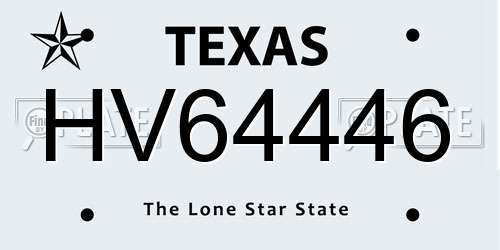 HV64446 Texas License Plate