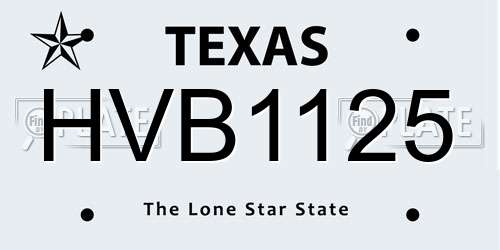 HVB1125 Texas License Plate