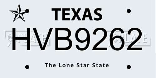 HVB9262 Texas License Plate