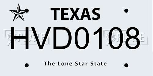 HVD0108 Texas License Plate