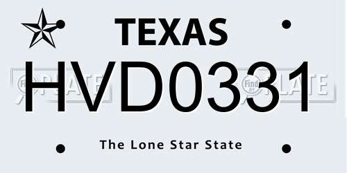 HVD0331 Texas License Plate