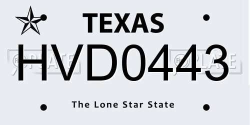 HVD0443 Texas License Plate