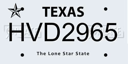 HVD2965 Texas License Plate