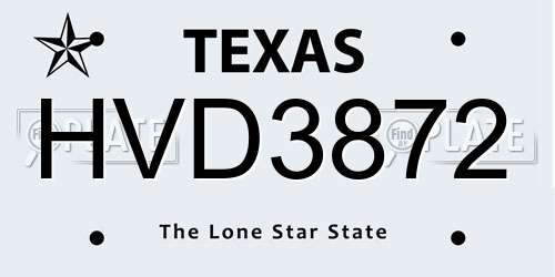 HVD3872 Texas License Plate