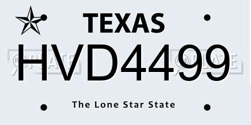 HVD4499 Texas License Plate