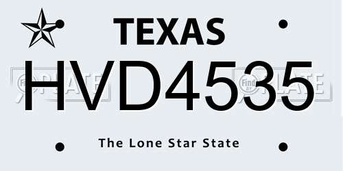 HVD4535 Texas License Plate
